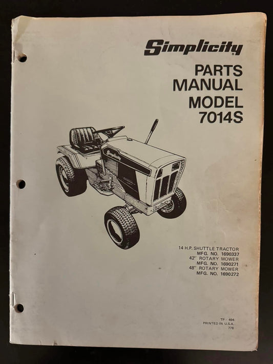 Simplicity Model 7014s  _ Parts Manual TP-494
