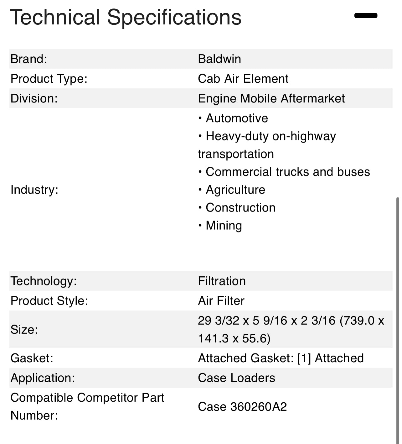 Baldwin PA5668 Cabin Air Filter
