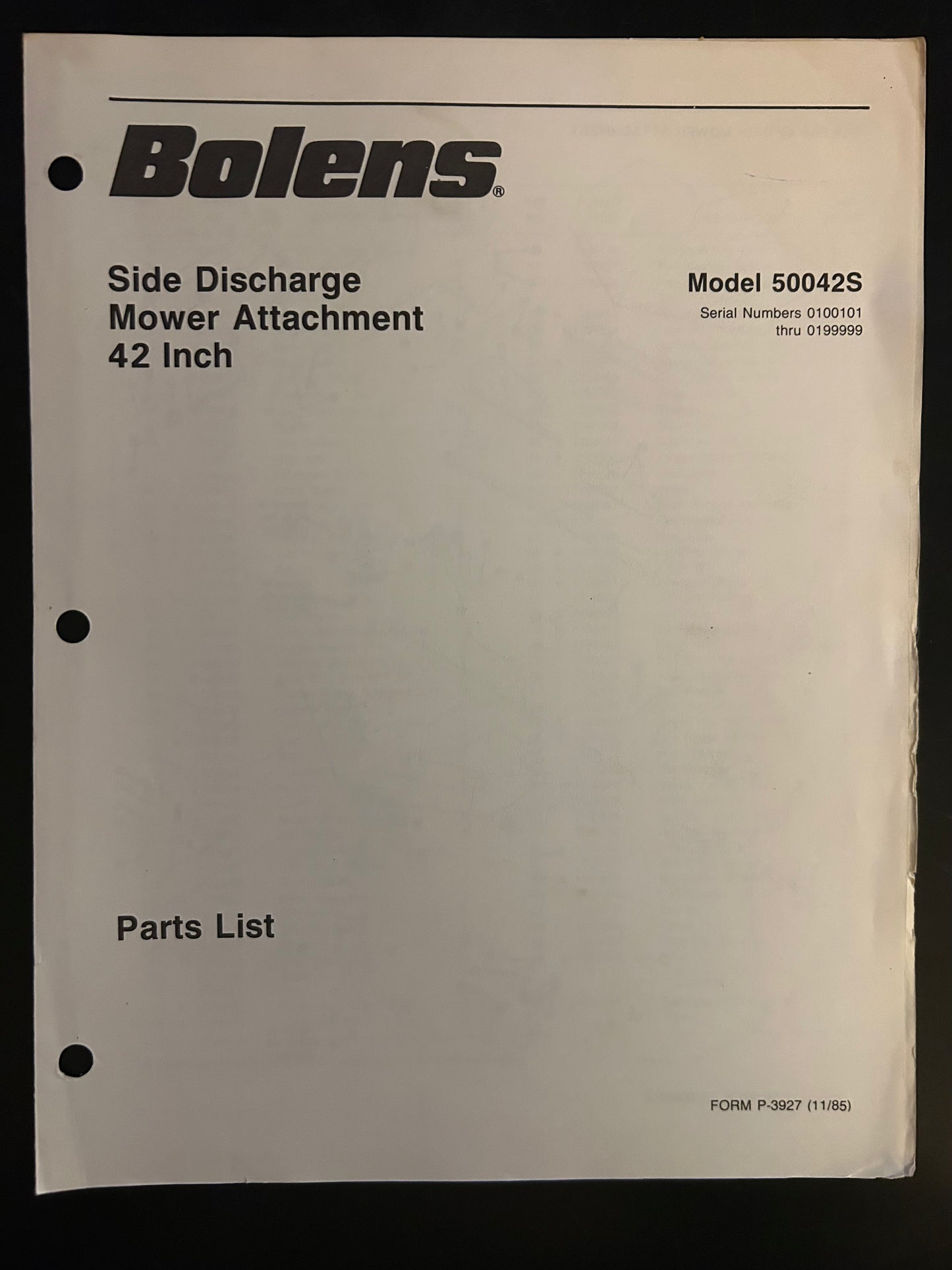 Bolens _ Side Discharge Mower Attachment 42” model 50042S _ Parts List