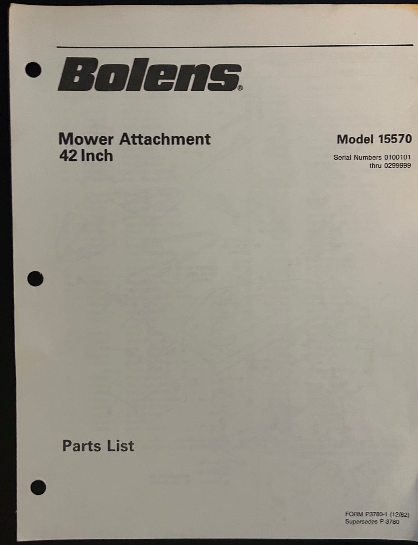Bolens _ Mower Attachment 42” model 15570 _ Parts List