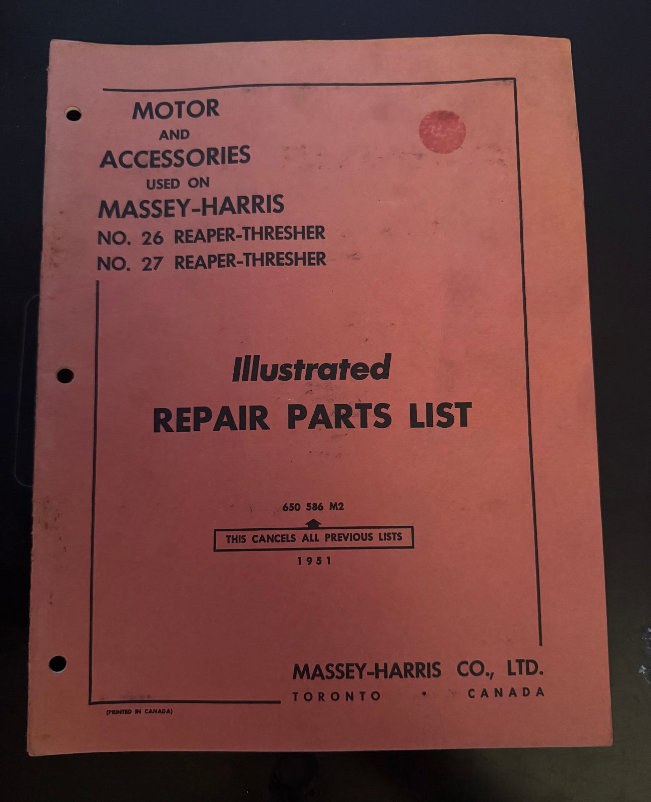 Massey-Harris No 26 & 27 Reaper-Thresher _ Illustrated Repair Parts List
