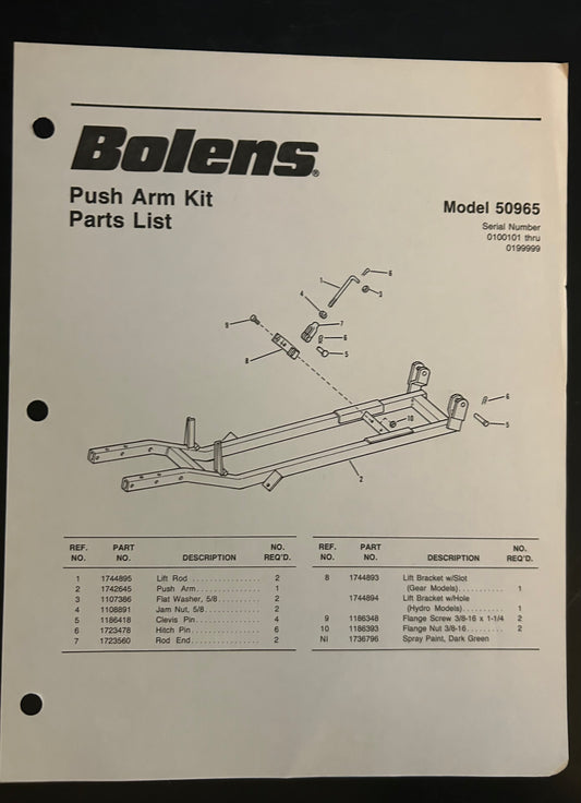 Bolens _ Push Arm Kit model 50965 _ Parts List