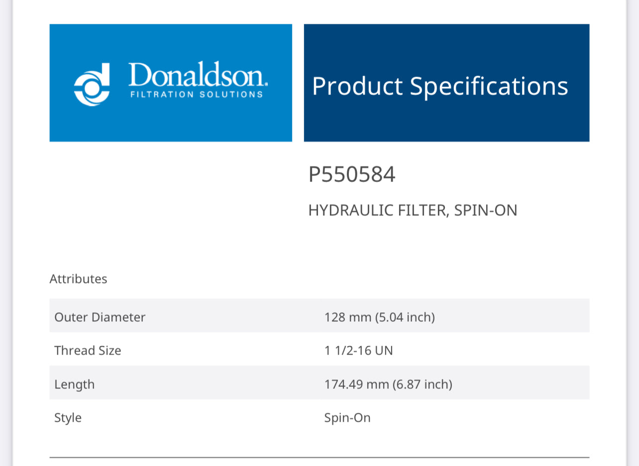 Donaldson P550584 Hydraulic Spin-on Filter