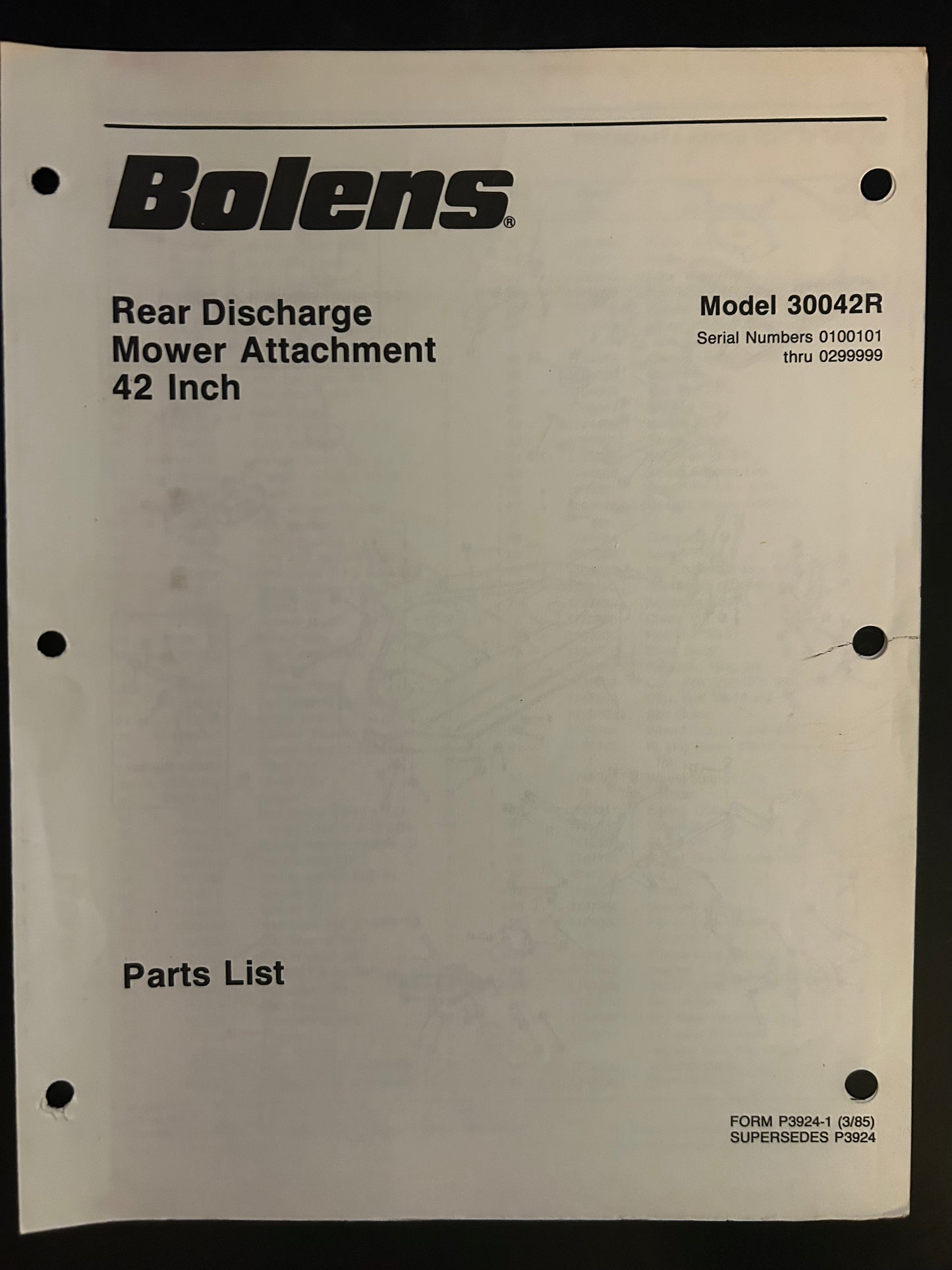 Bolens _ Rear Discharge Mower Attachment 42” model 30042R _ Parts List