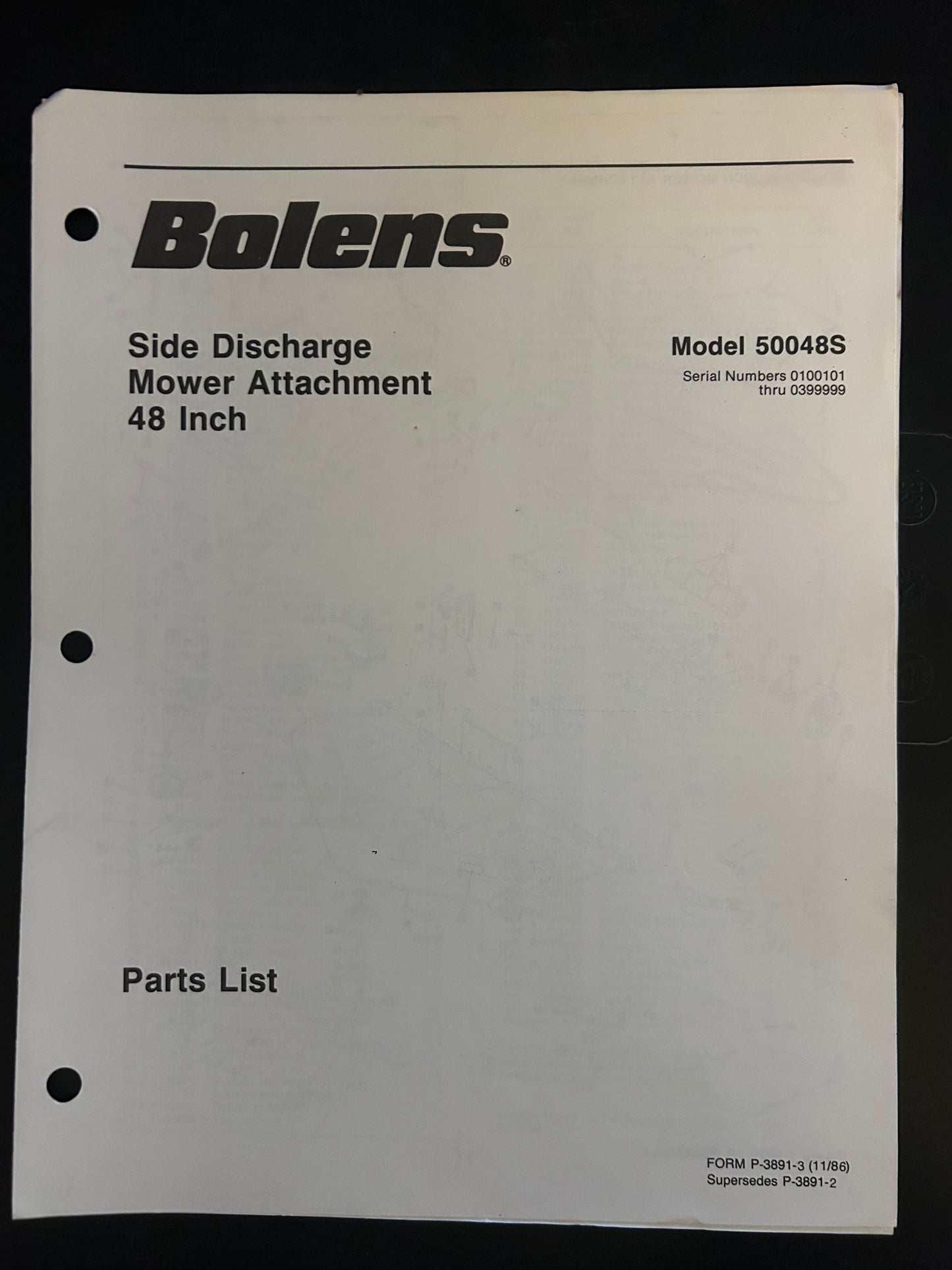Bolens _ Side Discharge Mower Attachment 48” model 50048S _ Parts List