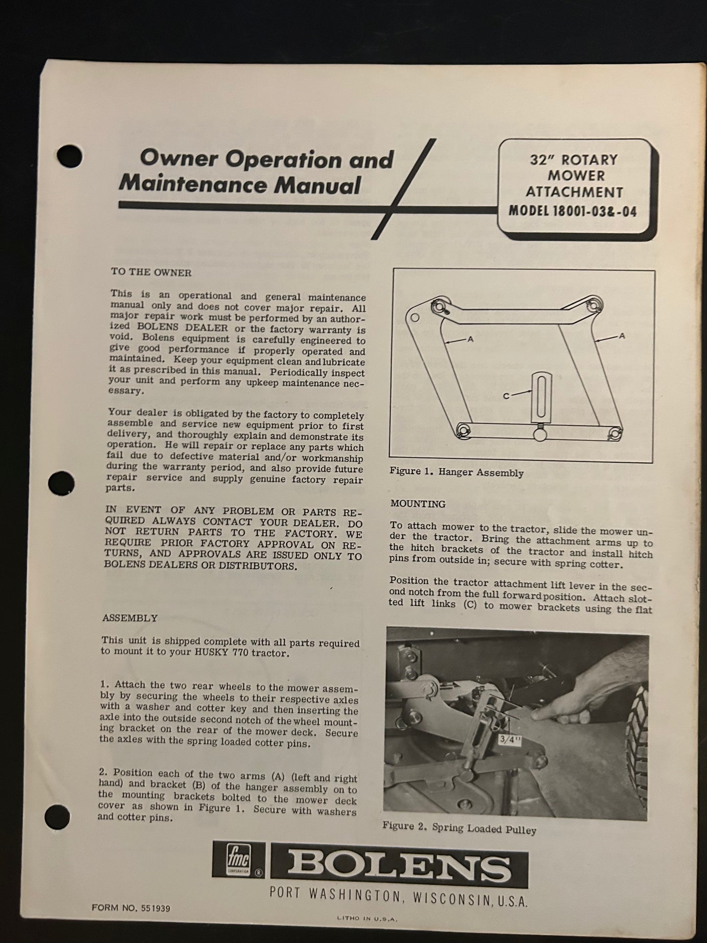 Bolens _ 32” Rotary Mower Attachment model 18001-03 & 04 _ Owner Operation & Maintenance Manual