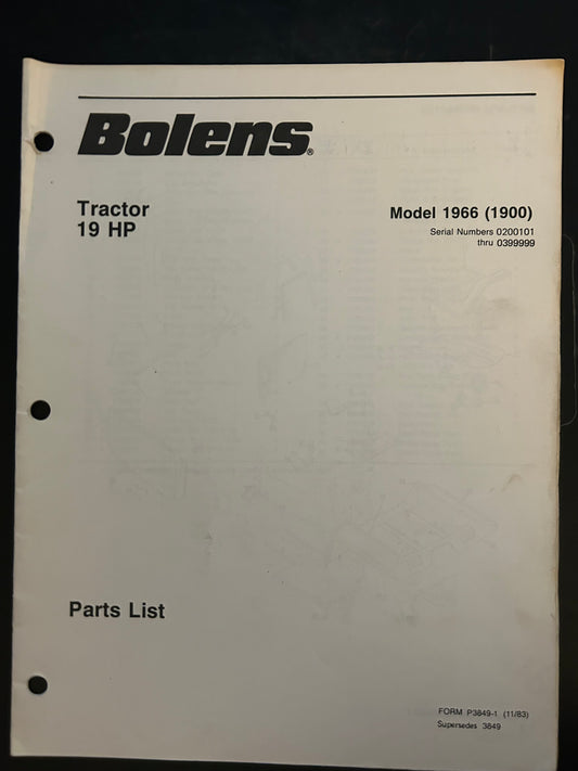 Bolens _ Tractor 19 HP model 1966 _ Parts List