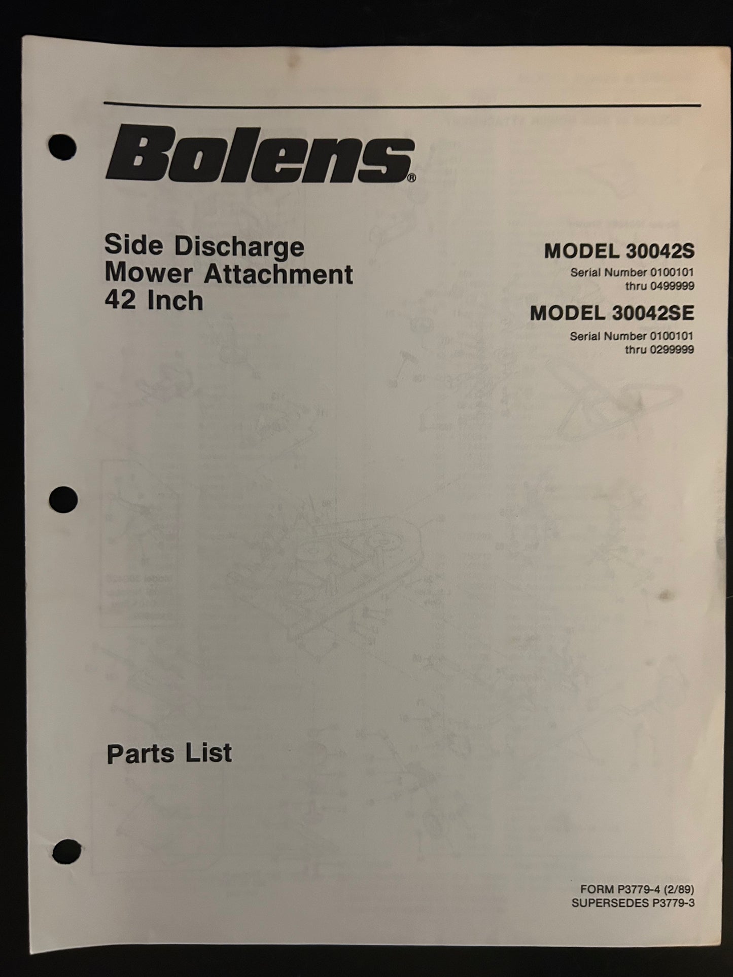 Bolens _ Side Discharge Mower Attachment 48” model 30048S & 30048SE _ Parts List