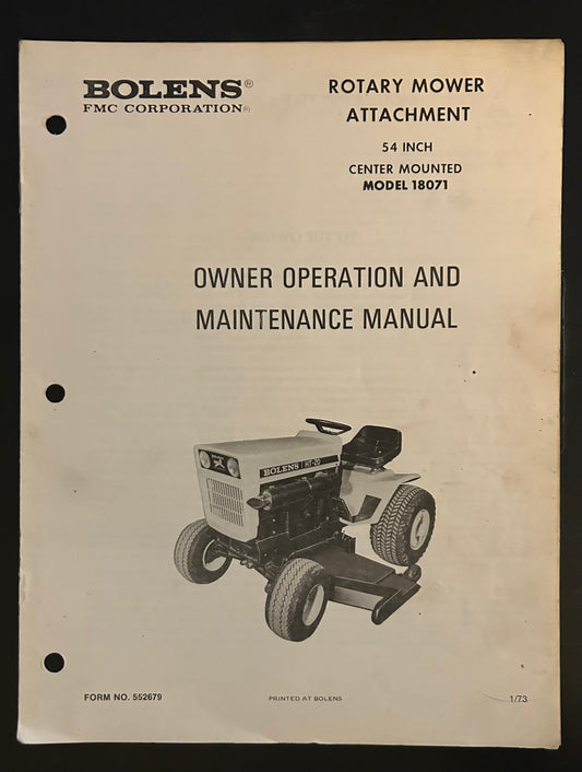 Bolens _ Rotary Mower Attachment 54” Center Mounted model 18071 _ Owner Operation & Maintenance Manual