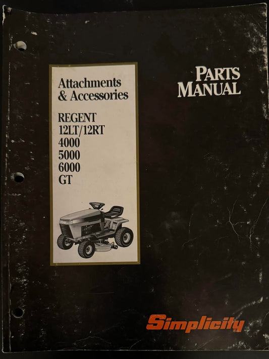 Simplicity Attachments & Accessories Regent 12Lt/Rt, 4000, 5000 & 6000 GT _ Parts Manual