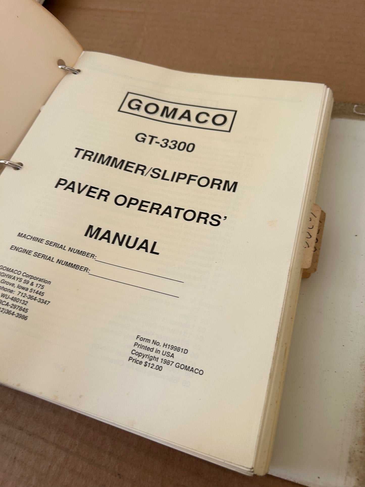 Gomaco _ GT-3300, GT-6200 (Commander II), GT-6300 (Commander III) & GT-6300 4-Track _ Operators & Parts Manual