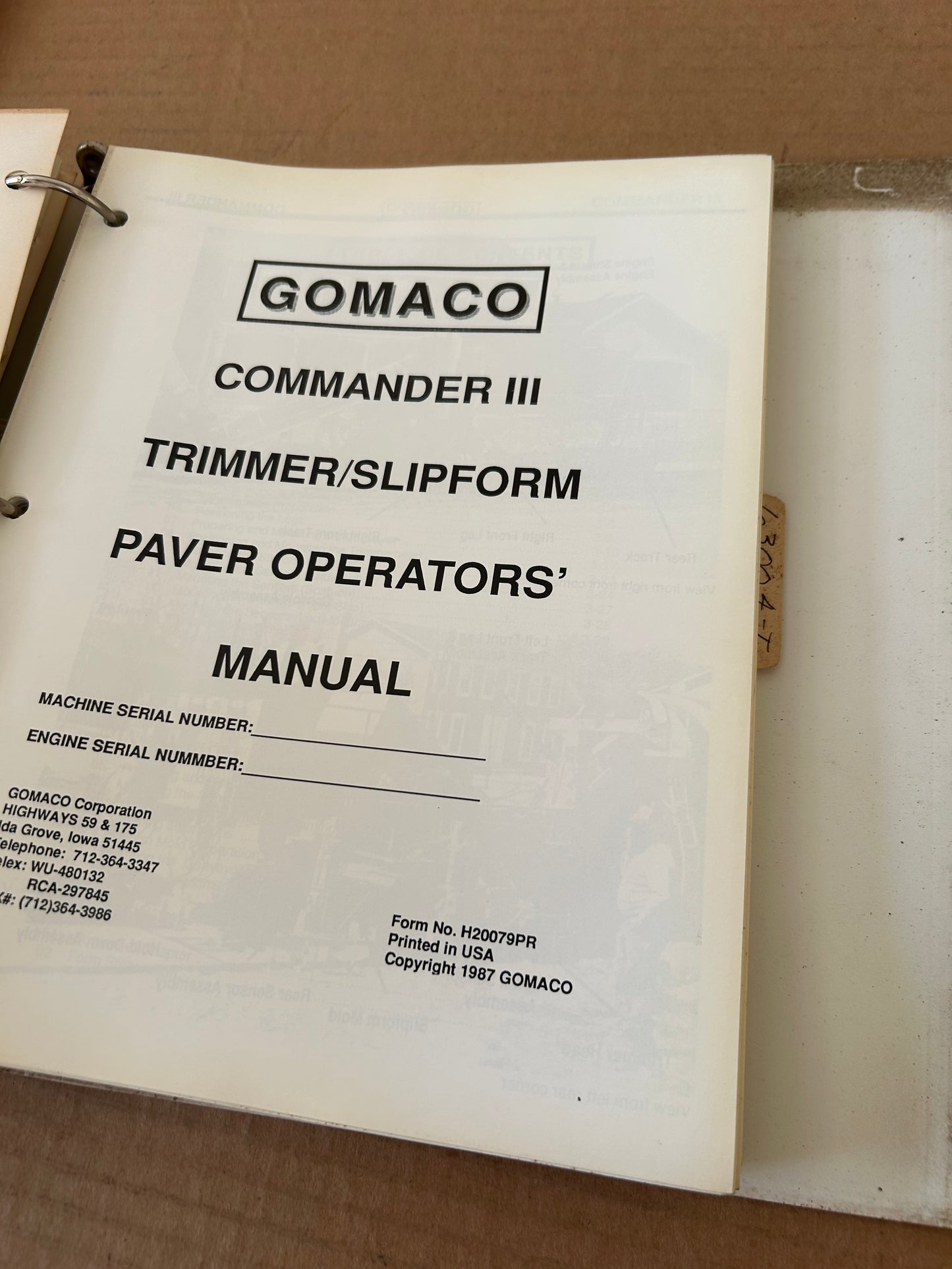 Gomaco _ GT-3300, GT-6200 (Commander II), GT-6300 (Commander III) & GT-6300 4-Track _ Operators & Parts Manual