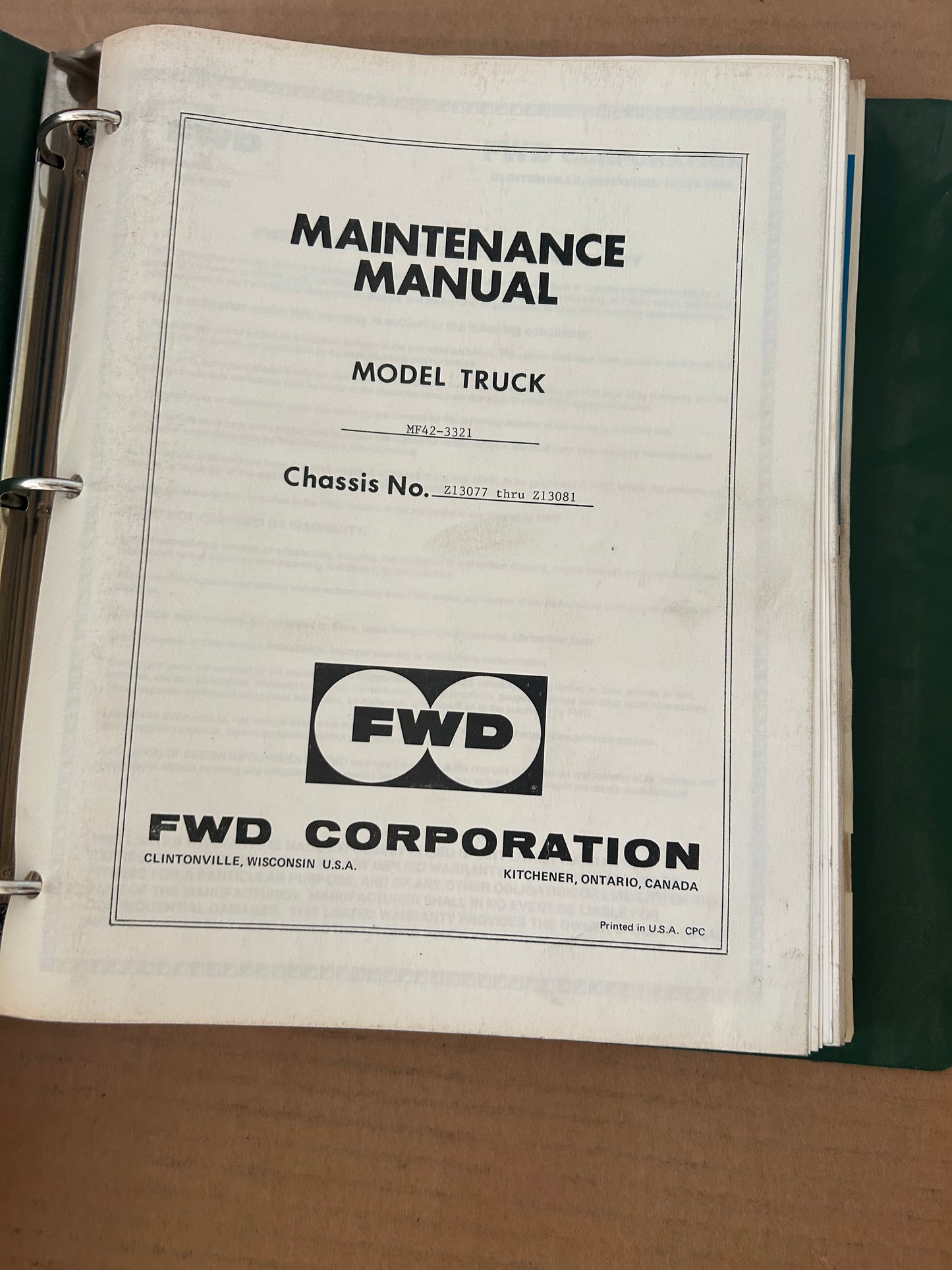 XANDER FWD _ Model Truck MF42-3321 _ Maintenance Manual