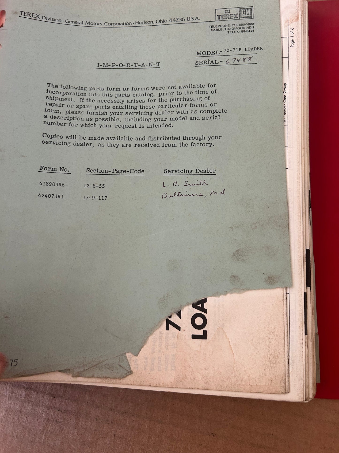 Terex _ 72-21B Loader _ Parts Catalog serial 67488