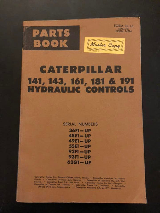 Caterpillar _ 141, 143, 161, 181 & 191 Hydraulic Controls _ Parts Book