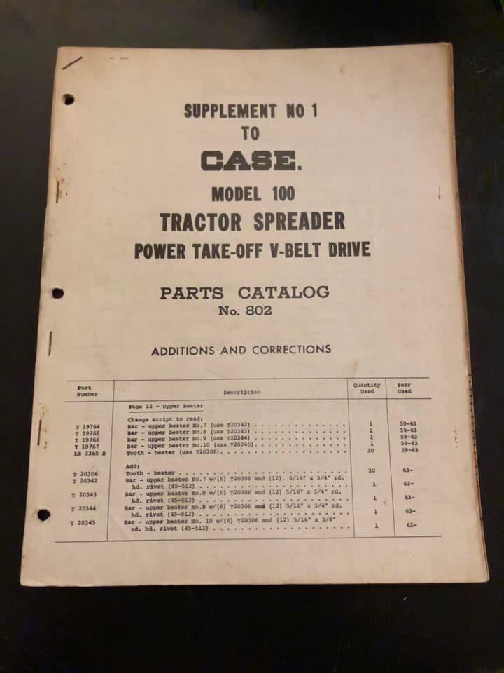 J I Case _ Model 100 Tractor Spreader _ Parts Catalog Supplement #1