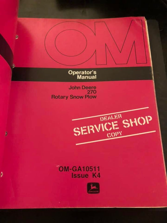 John Deere  _ 270 Rotary Snow Plow _ Operator's Manual