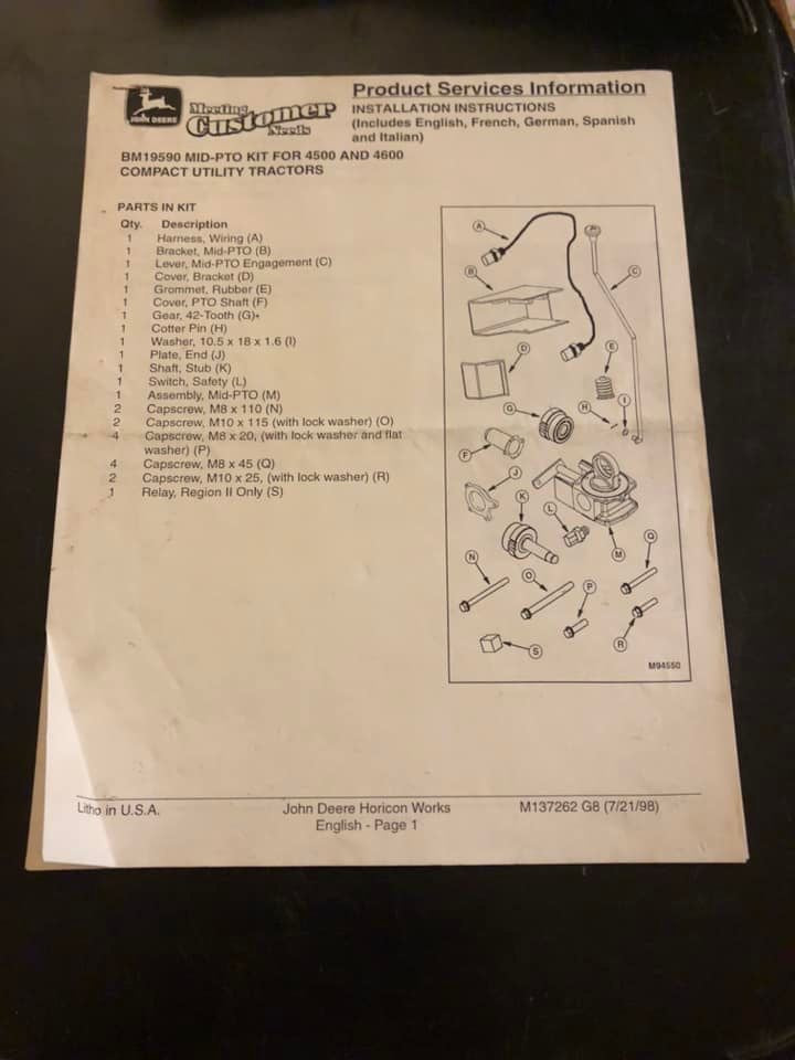 John Deere _ Mid-PTO Kit for 4500 & 4700 Compact Utility Tractors _ Product Services Information