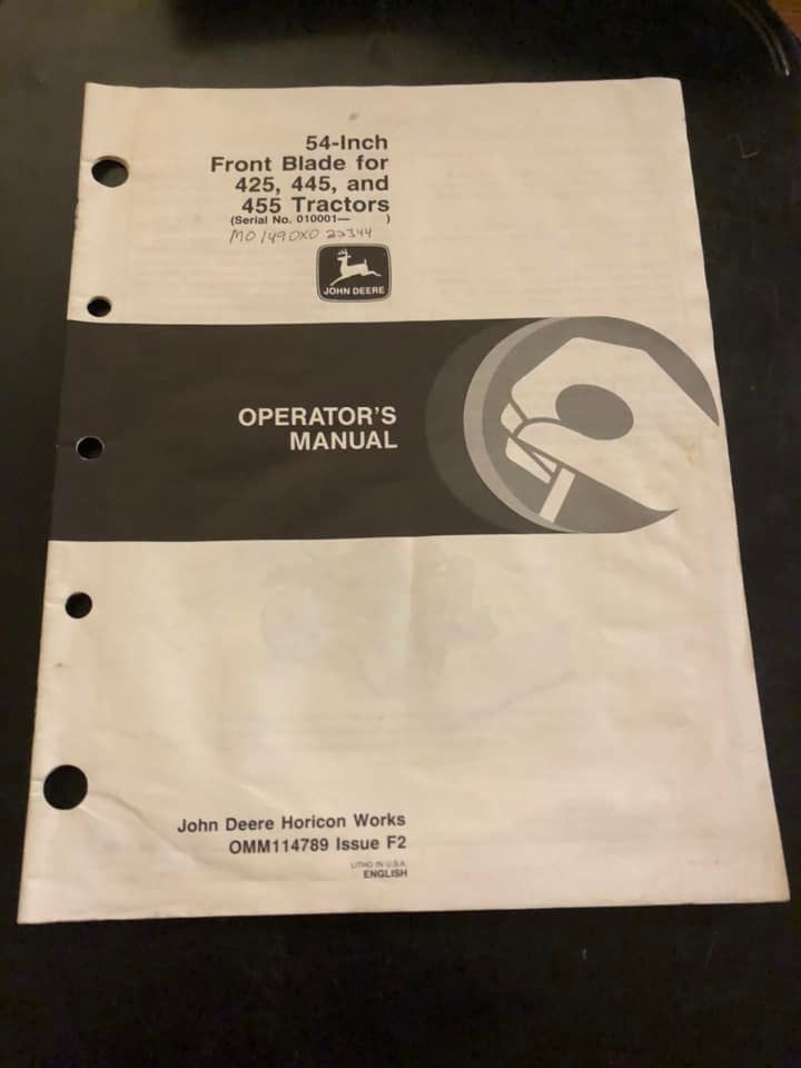 John Deere - 54” Front Blade for 425, 445 & 455 Tractors OMM114789 F2 Operator’s Manual