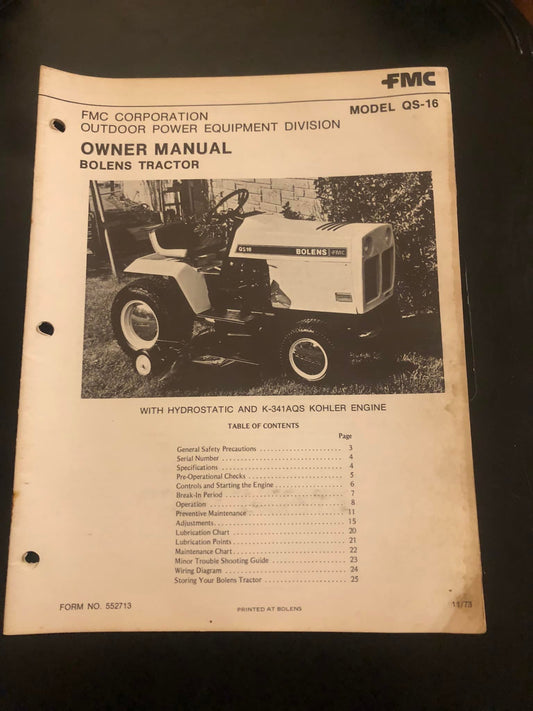 FMC _ Bolens Tractor QS-16_ Owner’s Manual