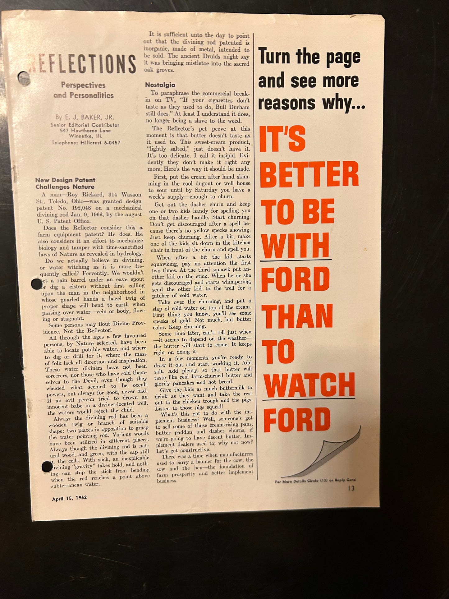 1962 article page - Reflections by EJ Baker jr