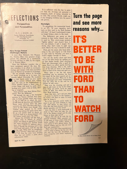 1962 article page - Reflections by EJ Baker jr