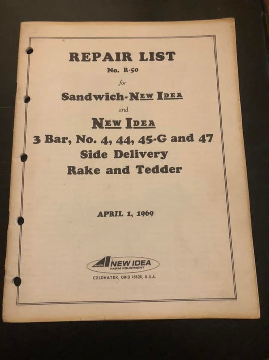 Sandwich-New Idea _ 3 Bar no. 4, 44, 45-G & 47 Side Delivery Rake and Tedder _ Repair List