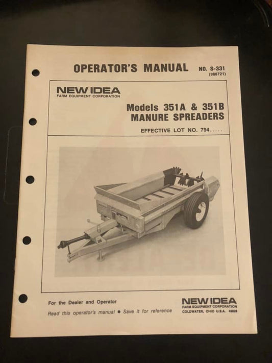 New Idea _ 351A & 351B Manure Spreaders _ Operator’s Manual