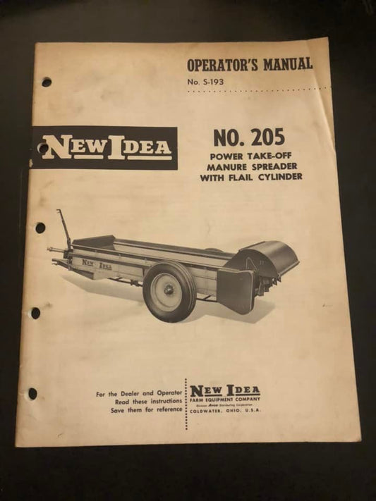 New Idea _ no 205 power take-off Manure Spreader w/Flail Cylinder S-193 _ Operator’s Manual