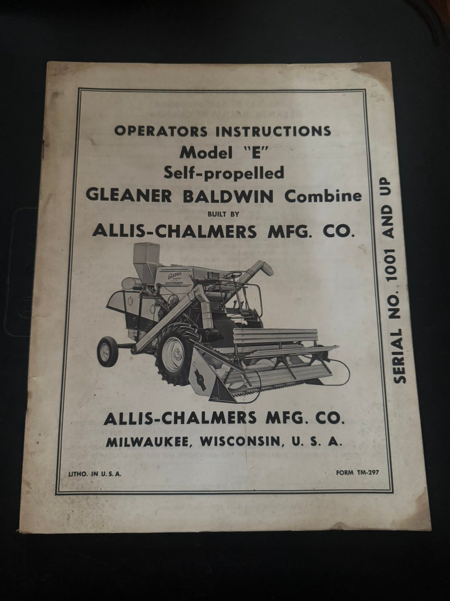 Allis-Chalmers Model E Self-propelled Gleaner Baldwin Combine _ Operators Instructions