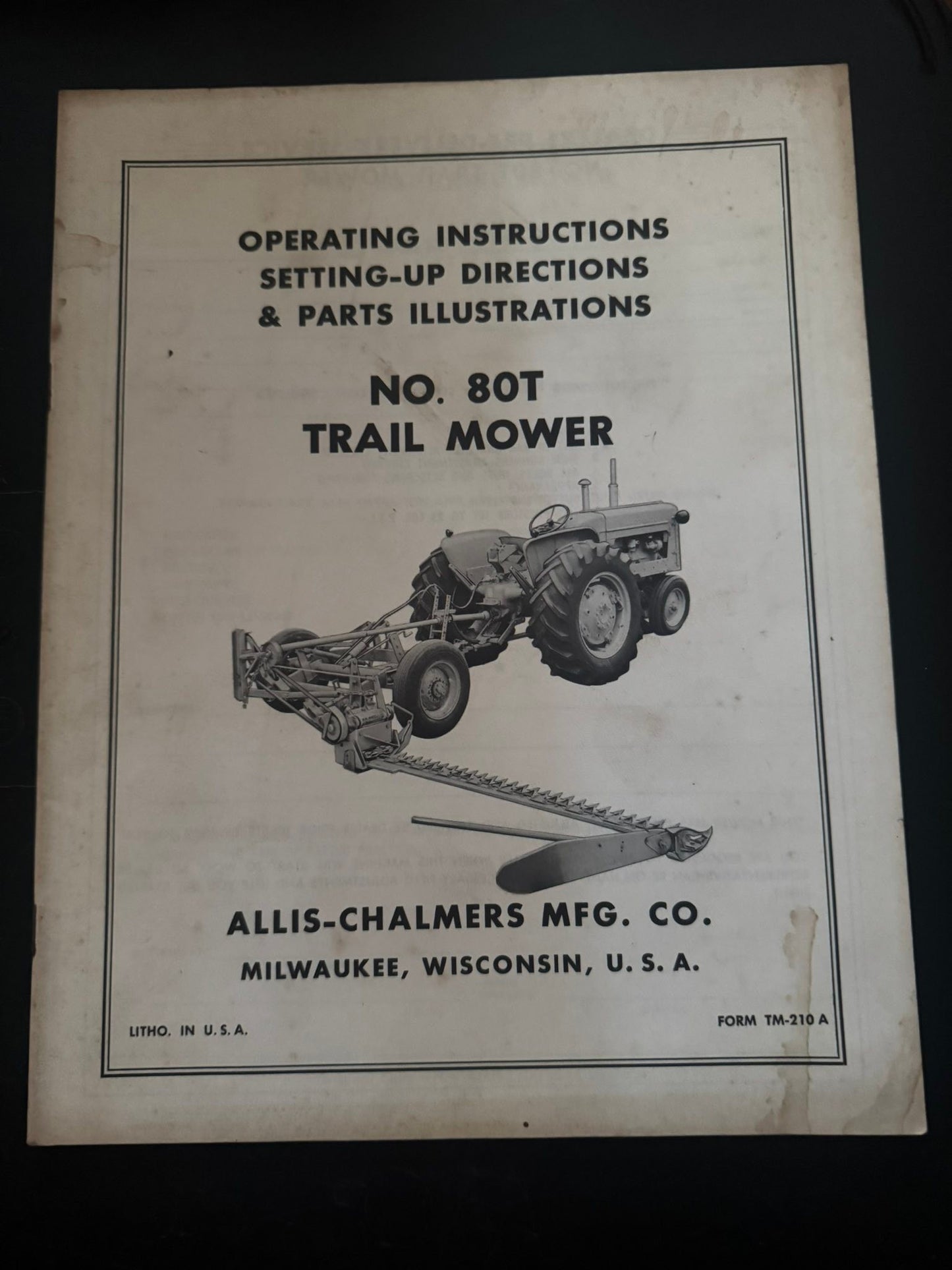 Allis-Chalmers No 80T Trail Mower _ Operating Instructions, Setting-Up Directions & Parts Illustrations