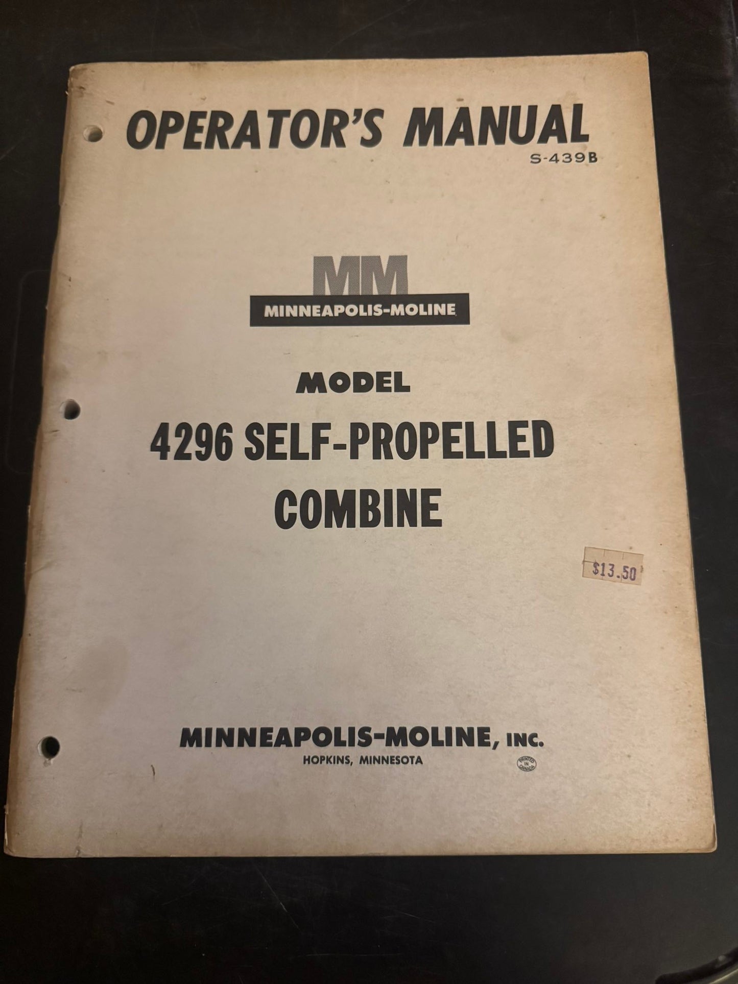 Minneapolis Moline _ model 4296 Self-Propelled Combine _ Operator’s Manual S-439B