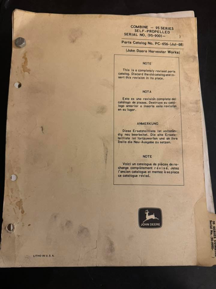 John Deere _ Combine - 95 Series Self Propelled _ Parts Catalog PC-656