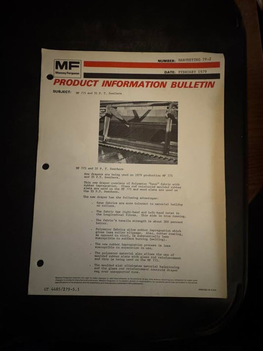 Massey Ferguson _ MF 775 & 35 PT Swathers February 1980 _ Product Info Bulletin