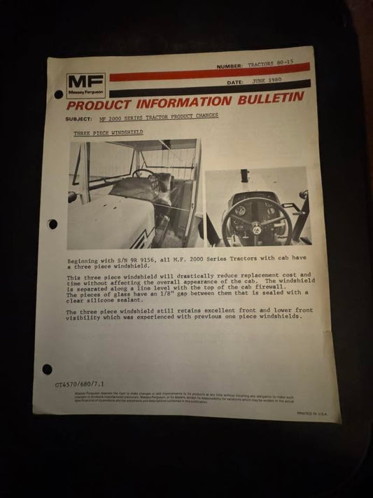Massey Ferguson _ MF 2000 Series Tractor Product Changes June 1980 _ Product Info Bulletin