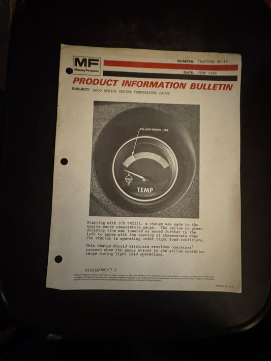 Massey Ferguson _ 4000 Series Engine Temperature Gauge June 1980 _ Product Info Bulletin