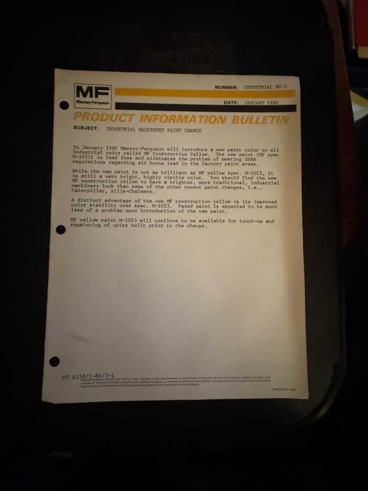 Massey Ferguson _ Industrial Machinery Paint Change January 1980 _ Product Info Bulletin