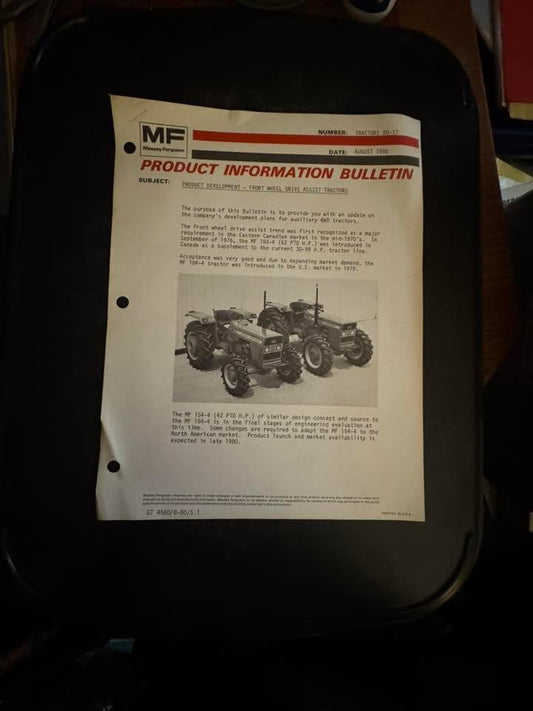 Massey Ferguson _ Product Development Front Wheel Drive Assist Tractors August 1980 _ Product Info Bulletin