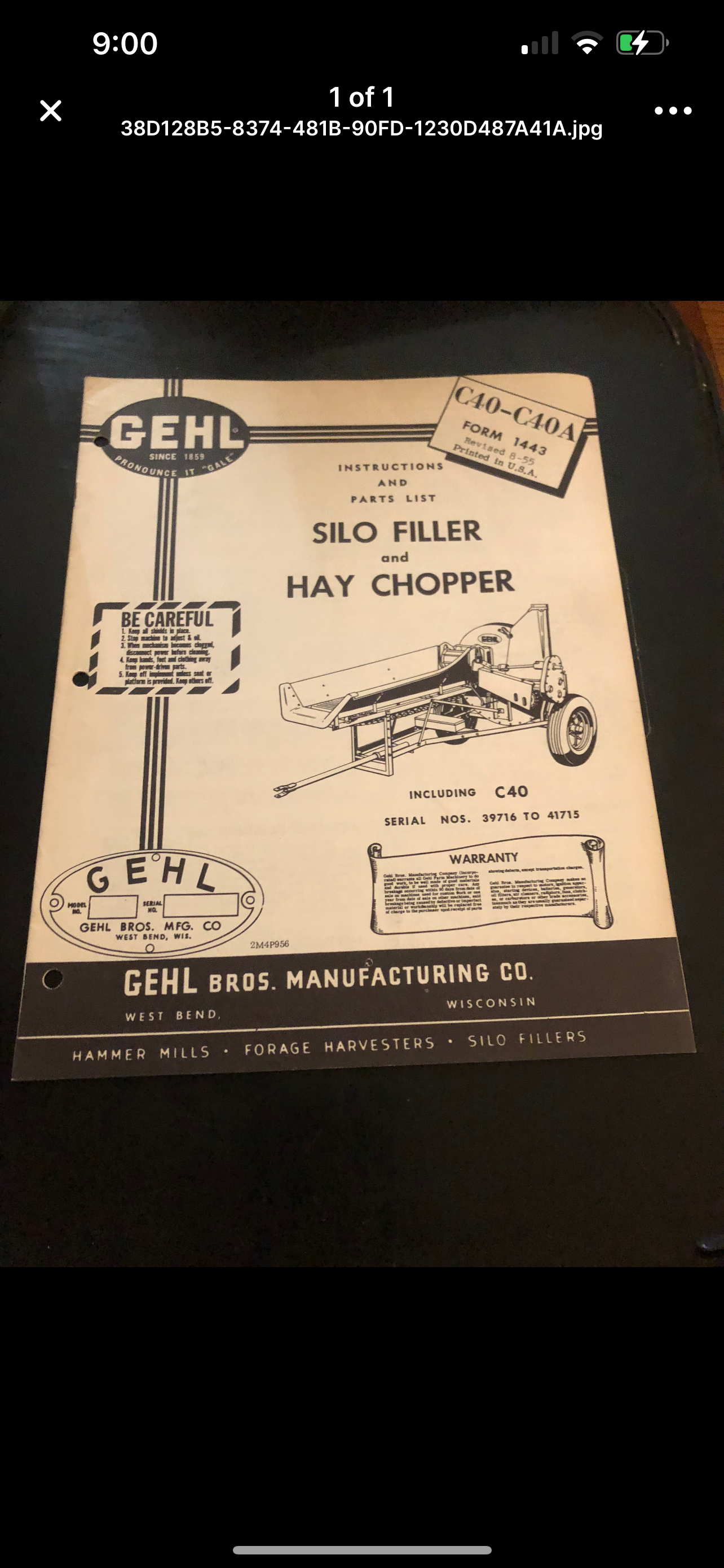 Gehl _ Silo Filler & Hay Chopper C40-C40A _ Instructions & Parts List form #1443