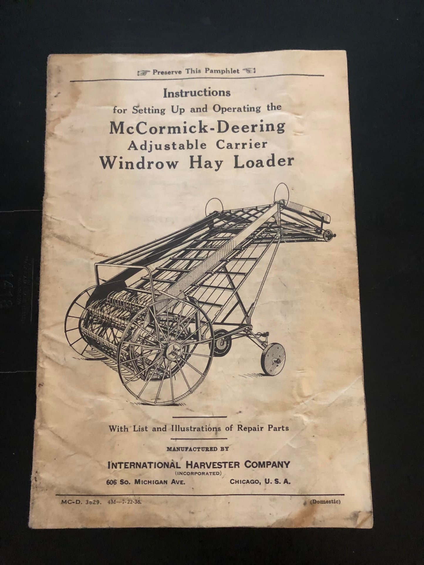 McCormick Deering _ Adjustable Carrier Windrow Hay Loader _ Instructions for Setting Up & Operating