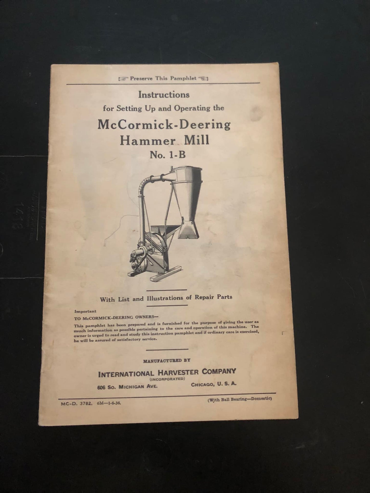 McCormick-Deering Hammer Mill No 1-B Instructions