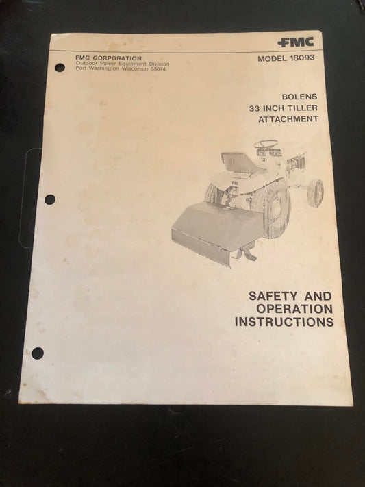 FMC Bolens _ 33” Tiller Attachment model 18093 _ Safety & Operation Instructions
