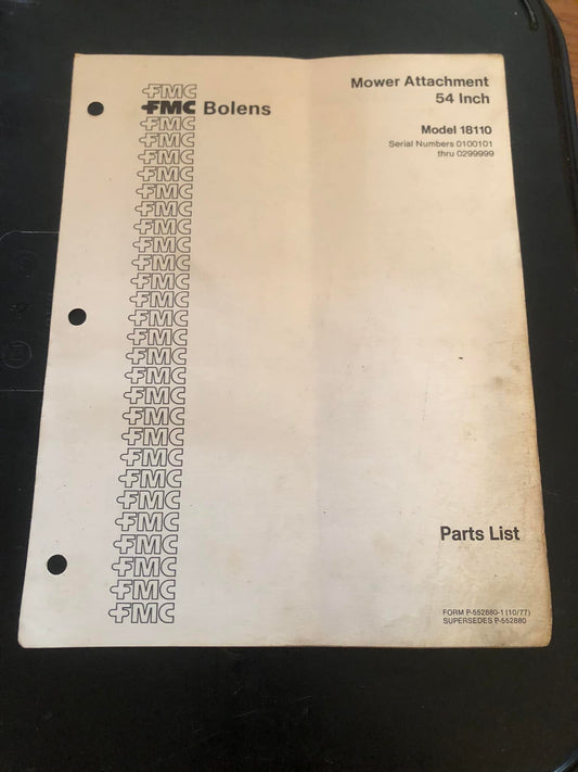 FMC Bolens _ 54” Mower Attachment model 18110 _ Parts List