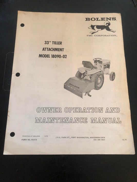 Bolens _ 33” Tiller Attachment model 18090-02 _ Owner Operation & Maintenance Manual