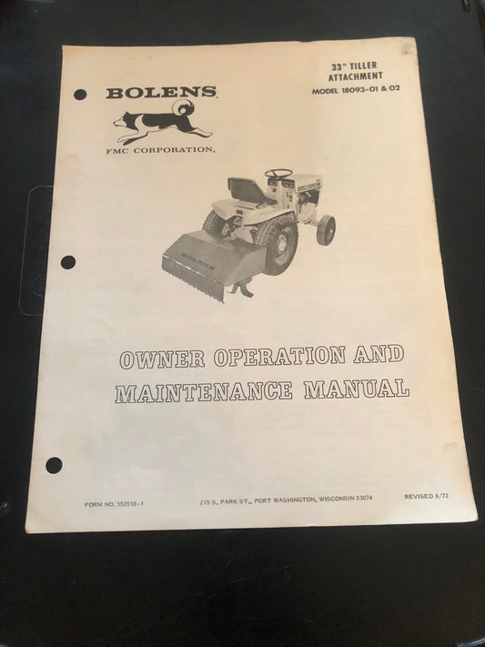 Bolens _ 33” Tiller Attachment model 18093-01 & 02 _ Owner Operation & Maintenance Manual
