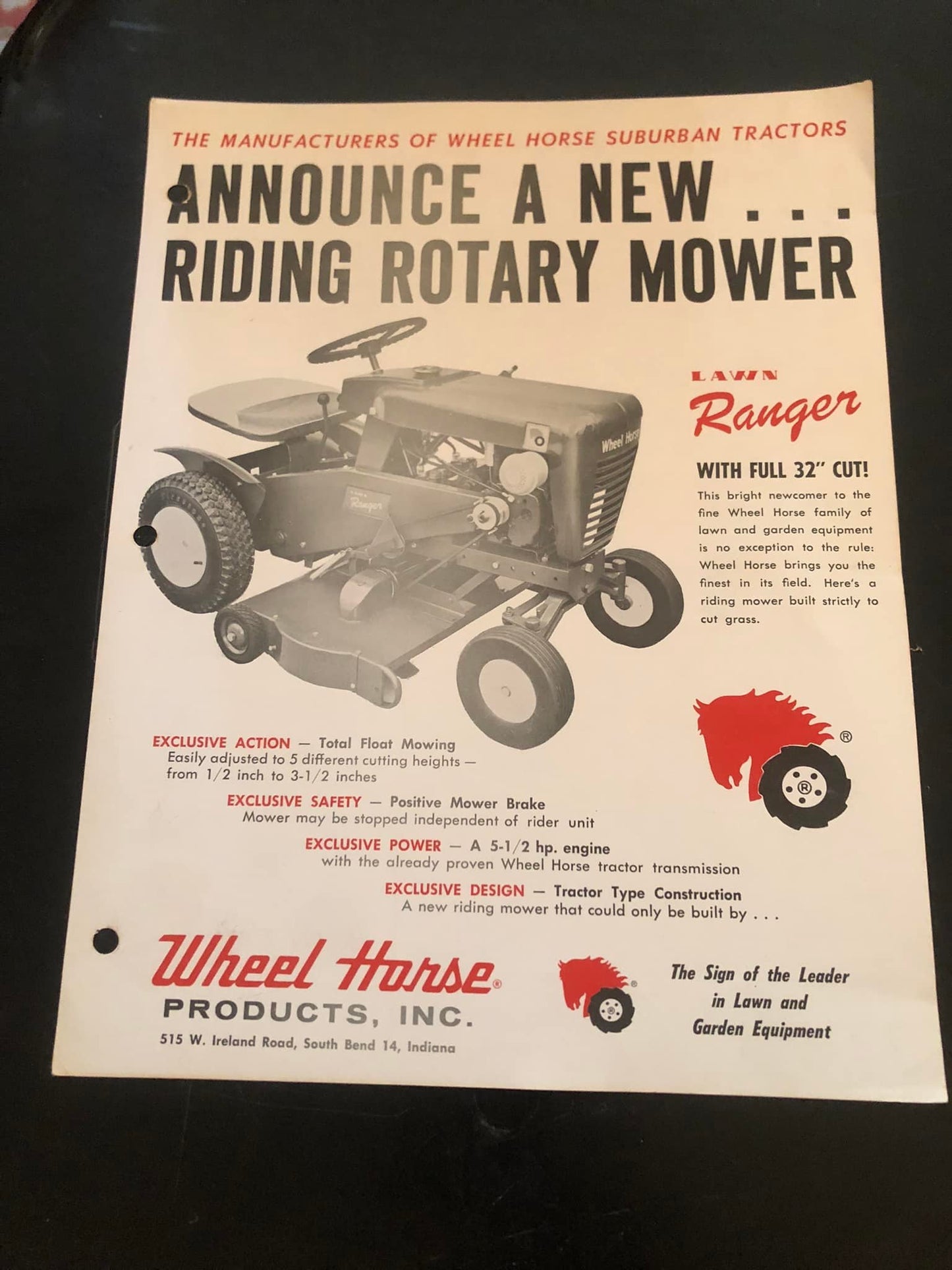 Wheel Horse _ Vintage flyer Announcing Lawn Ranger