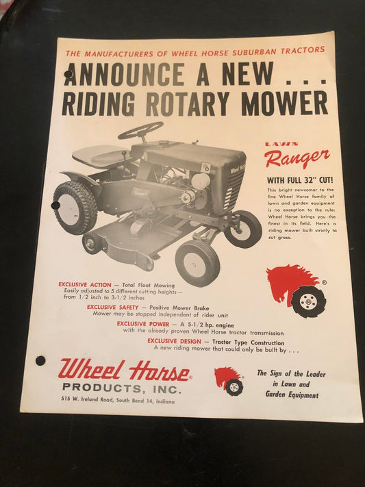 Wheel Horse _ Vintage flyer Announcing Lawn Ranger