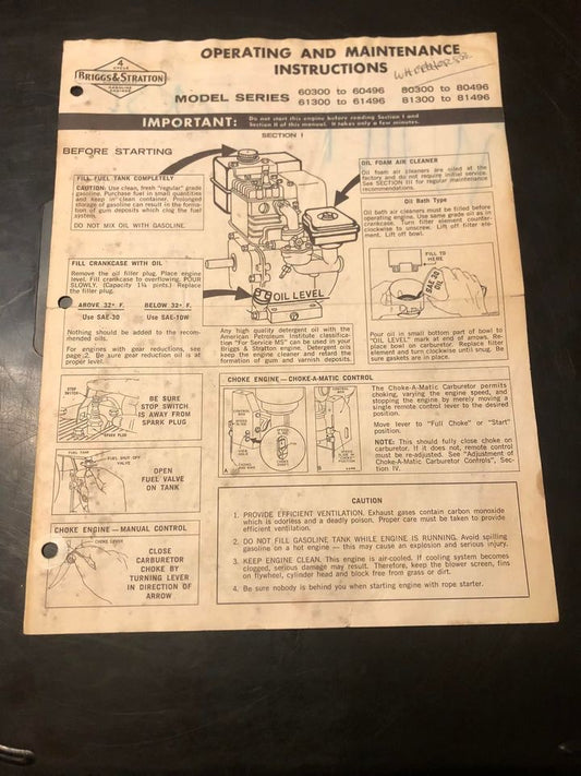 Briggs & Stratton _ Operating & Maintenance Instructions various engines