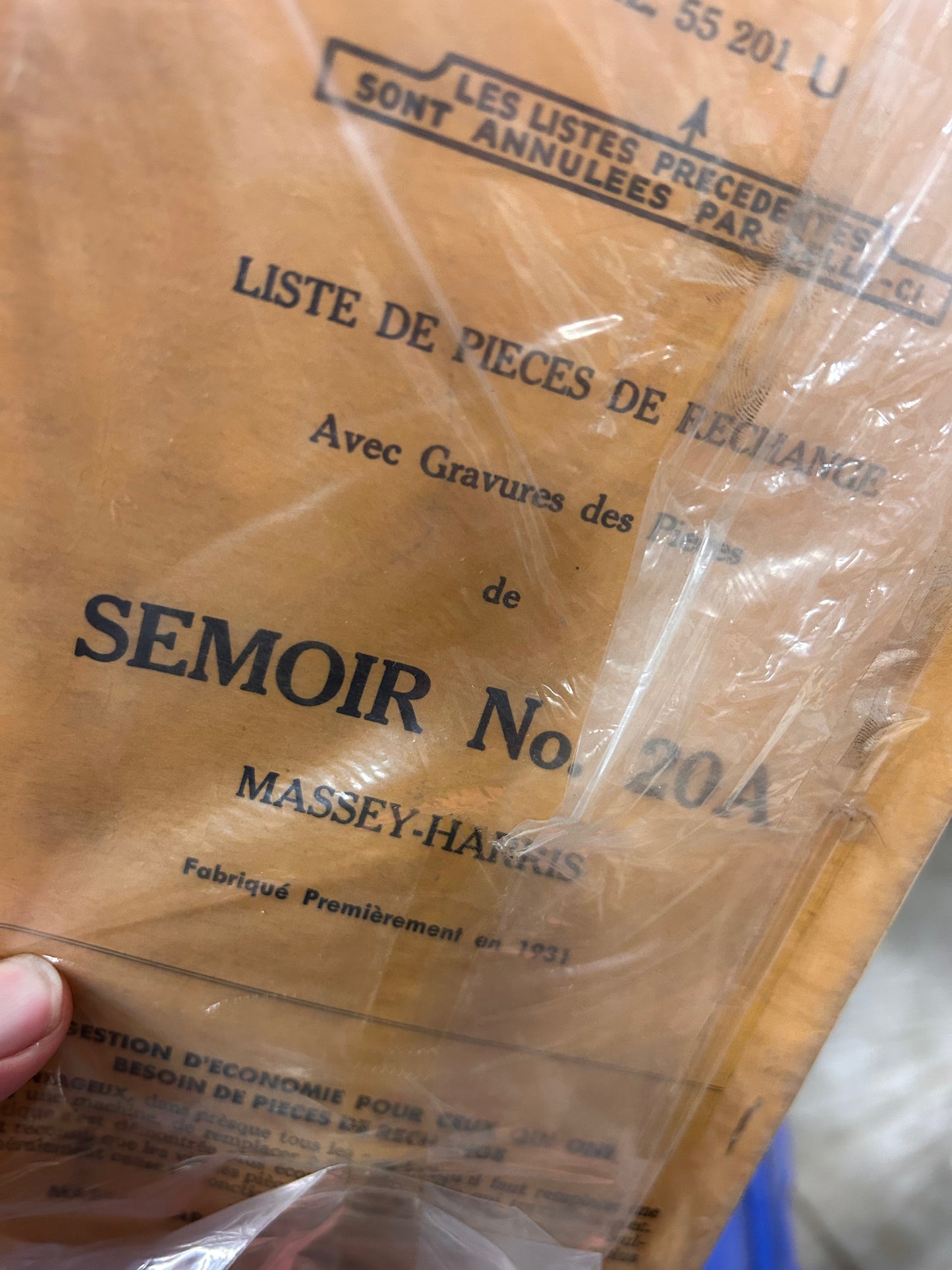 Massey Harris _ French Edition Seed Drill no 20A _ Parts List