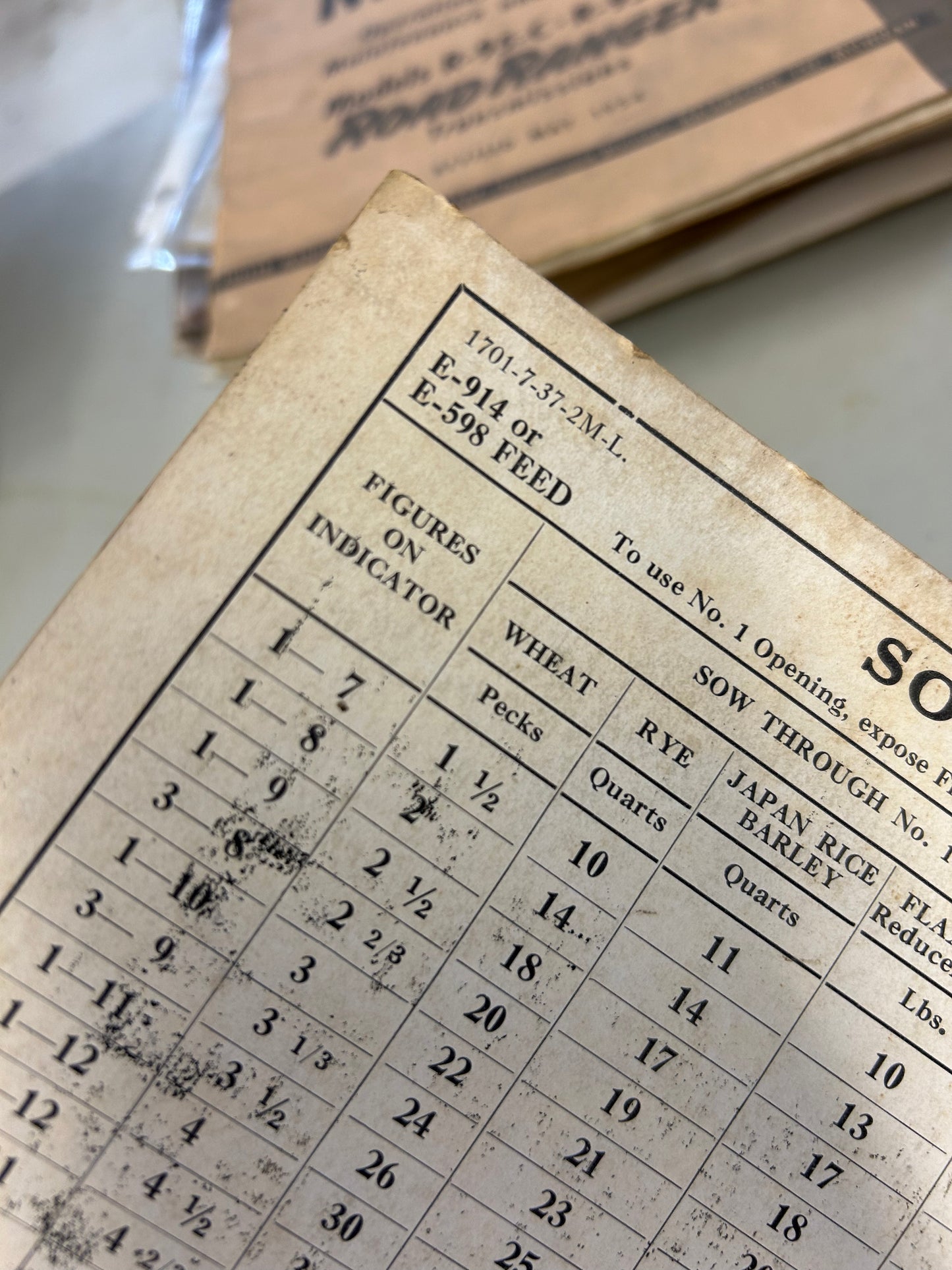 Sowing Table Per Acre _ E-914 or E-598 Feed